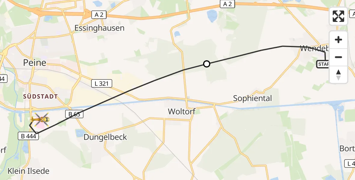 Flugroute Rettungshubschrauber Wendeburg - Peine, 07 Mai 2026, 06:46