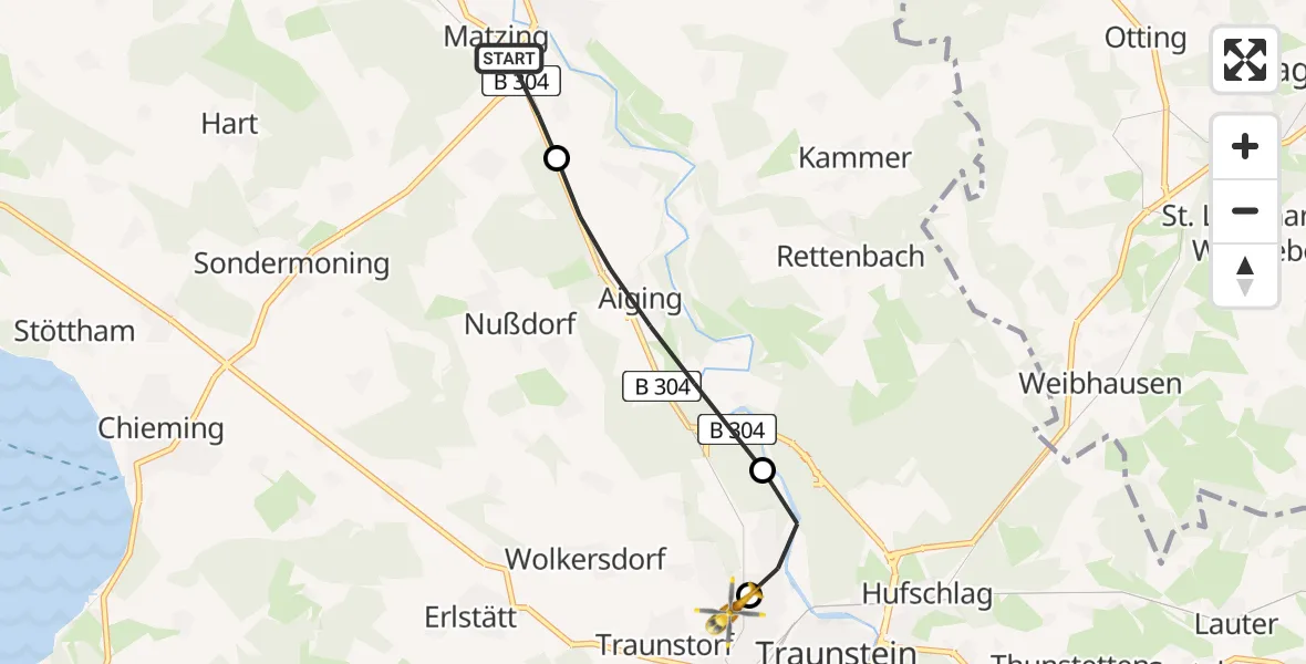 Flugroute Rettungshubschrauber Traunreut - Traunstein Hospital, 07 Mai 2026, 06:59