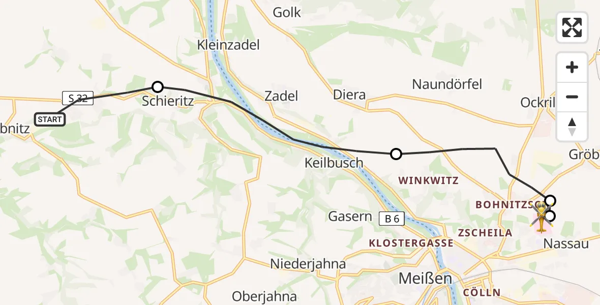 Flugroute Rettungshubschrauber Lommatzsch - Meißen, 07 Mai 2026, 07:16