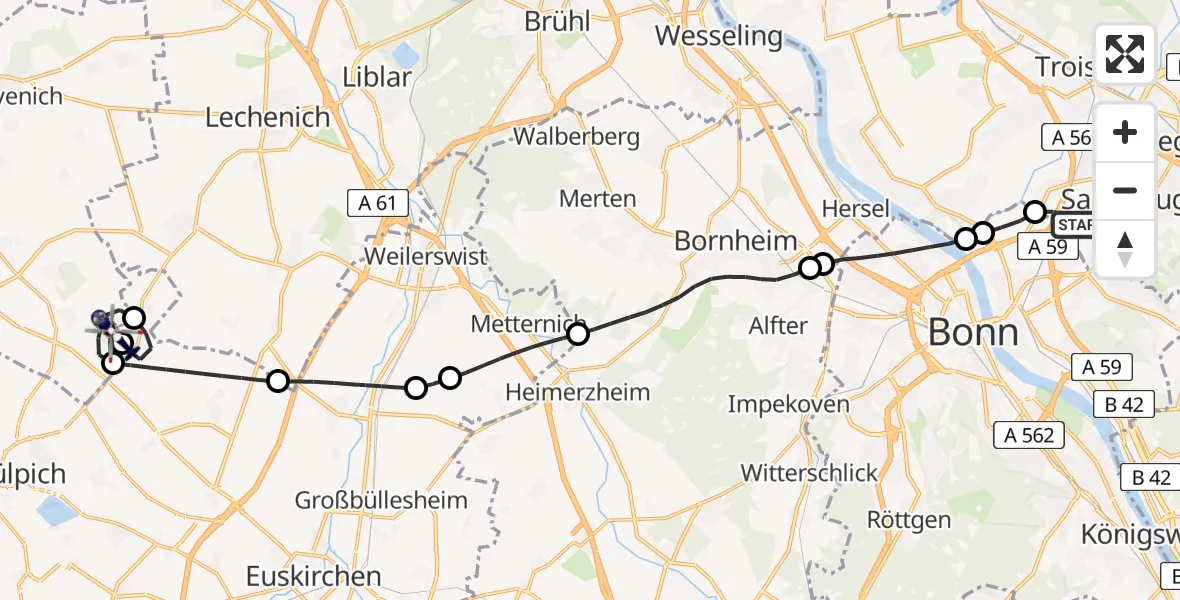 Flugroute Polizeihubschrauber Sankt Augustin - Vettweiß, 07 Mai 2026, 07:28