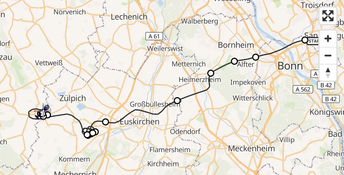 Flugroute Polizeihubschrauber Sankt Augustin - Nideggen, 07 Mai 2026, 07:28