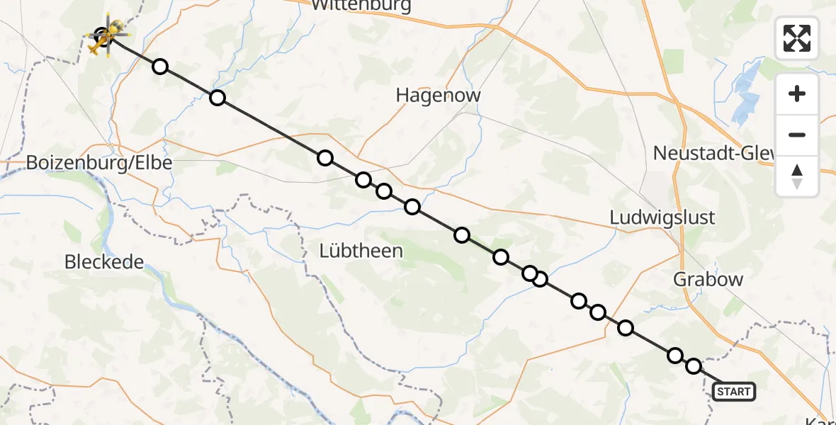 Flugroute Rettungshubschrauber Karstädt - Greven, 07 Mai 2026, 07:32