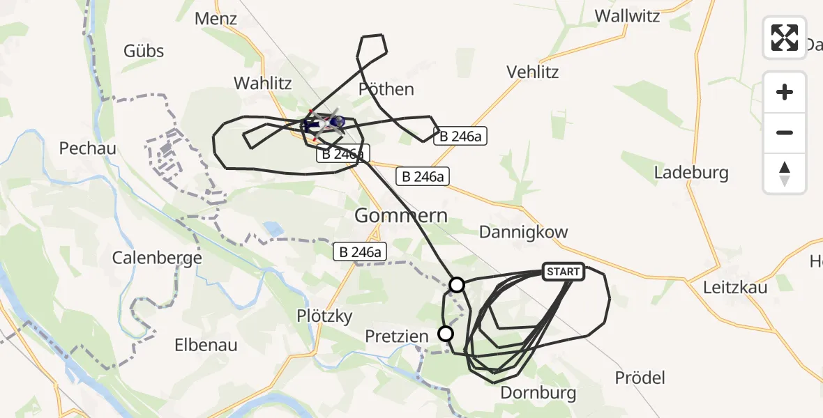 Flugroute Polizeihubschrauber Gommern - Gommern, 07 Mai 2026, 07:40