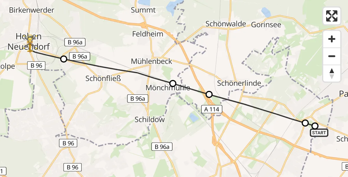 Flugroute Rettungshubschrauber Helios Clinic Berlin-Buch - Hohen Neuendorf, 07 Mai 2026, 07:46