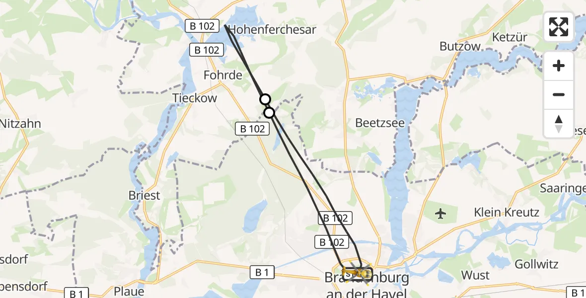 Flugroute Rettungshubschrauber Brandenburg an der Havel - Brandenburg an der Havel, 07 Mai 2026, 07:55