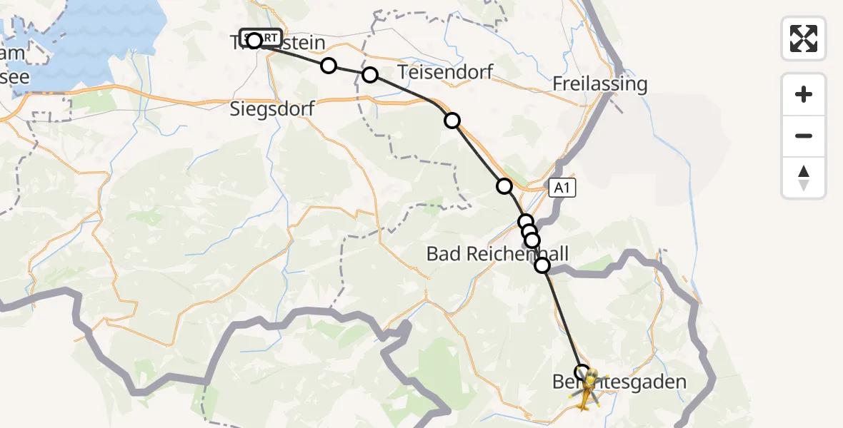 Flugroute Rettungshubschrauber Traunstein Hospital - Bischofswiesen, 07 Mai 2026, 07:56