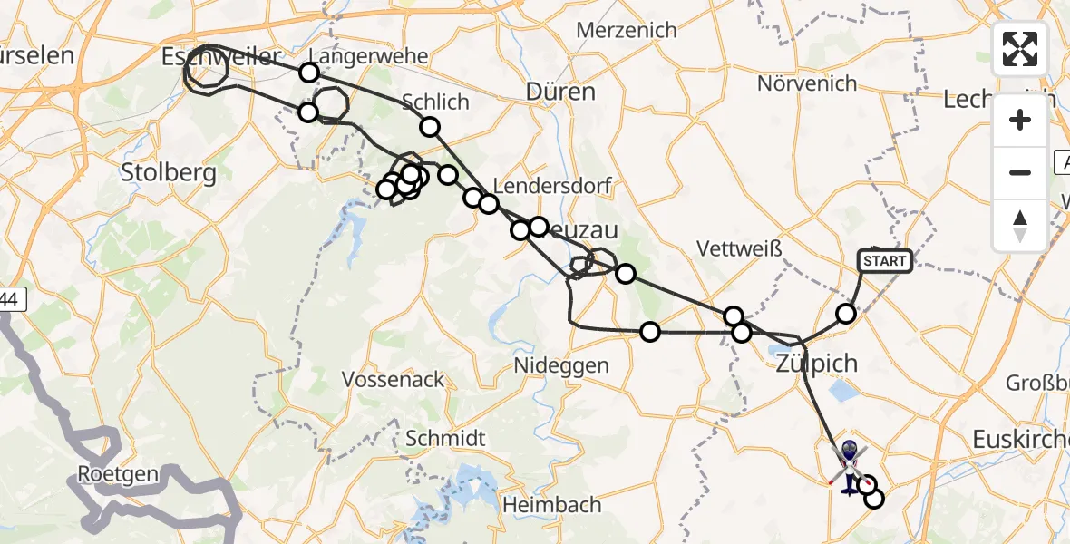 Flugroute Polizeihubschrauber Vettweiß - Zülpich, 07 Mai 2026, 08:08