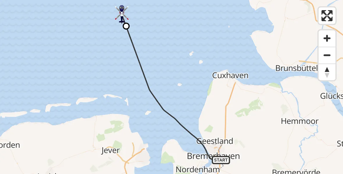 Flugroute Polizeihubschrauber Bremerhaven - Noordzee, 07 Mai 2026, 08:14