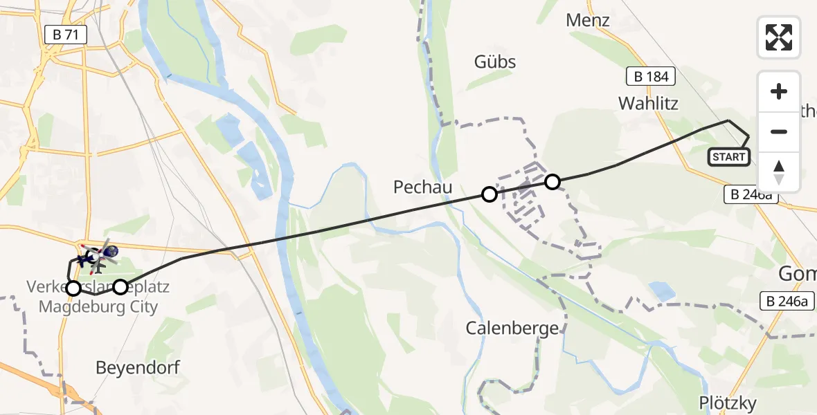 Flugroute Polizeihubschrauber Gommern - Magdeburg City Flugplatz, 07 Mai 2026, 08:26