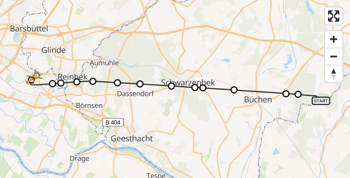 Flugroute Rettungshubschrauber Langenlehsten - Christoph Hansa ADAC Hubschrauberlandeplatz, 07 Mai 2026, 08:26