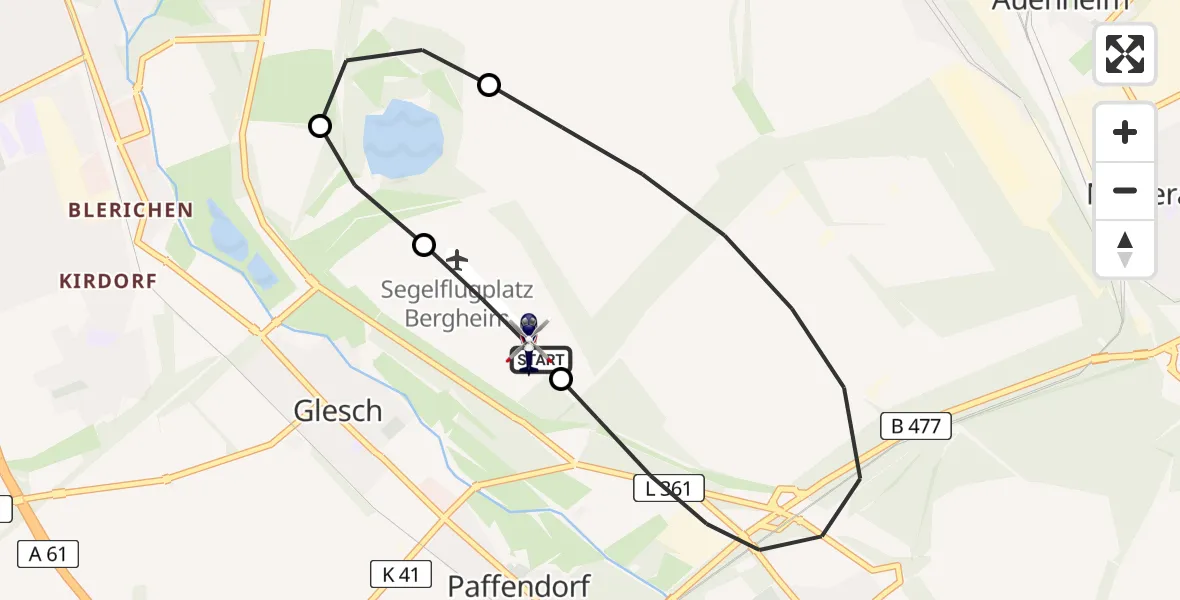 Flugroute Polizeihubschrauber Bergheim Flugplatz - Bergheim Flugplatz, 07 Mai 2026, 08:27
