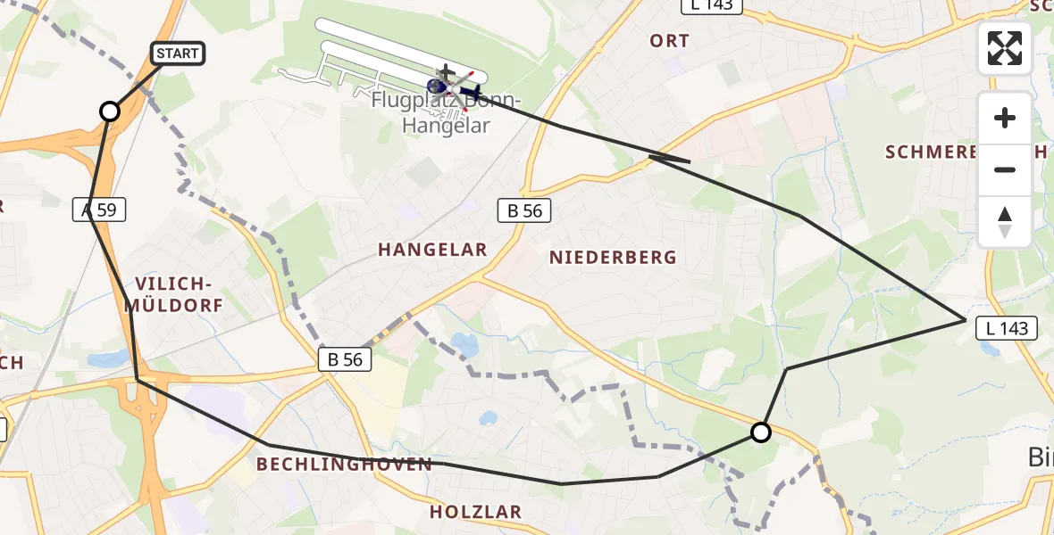 Flugroute Polizeihubschrauber Sankt Augustin - Bonn-Hangelar Flugplatz, 07 Mai 2026, 08:29
