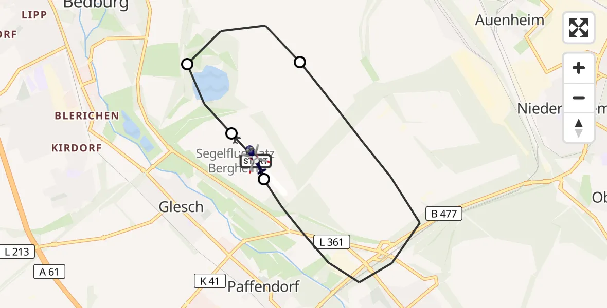 Flugroute Polizeihubschrauber Bergheim Flugplatz - Bergheim Flugplatz, 07 Mai 2026, 08:29