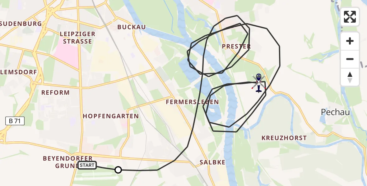 Flugroute Polizeihubschrauber Magdeburg City Flugplatz - Magdeburg, 07 Mai 2026, 08:34