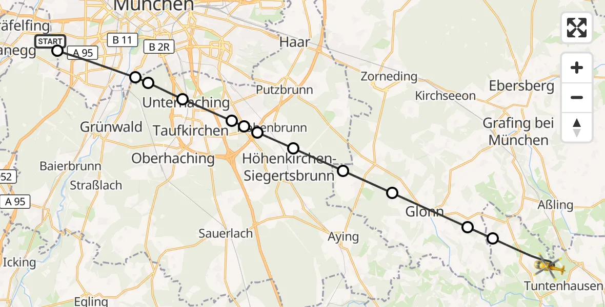 Flugroute Rettungshubschrauber DRF Air Rescue München Hubschrauberlandeplatz - Tuntenhausen, 07 Mai 2026, 08:35