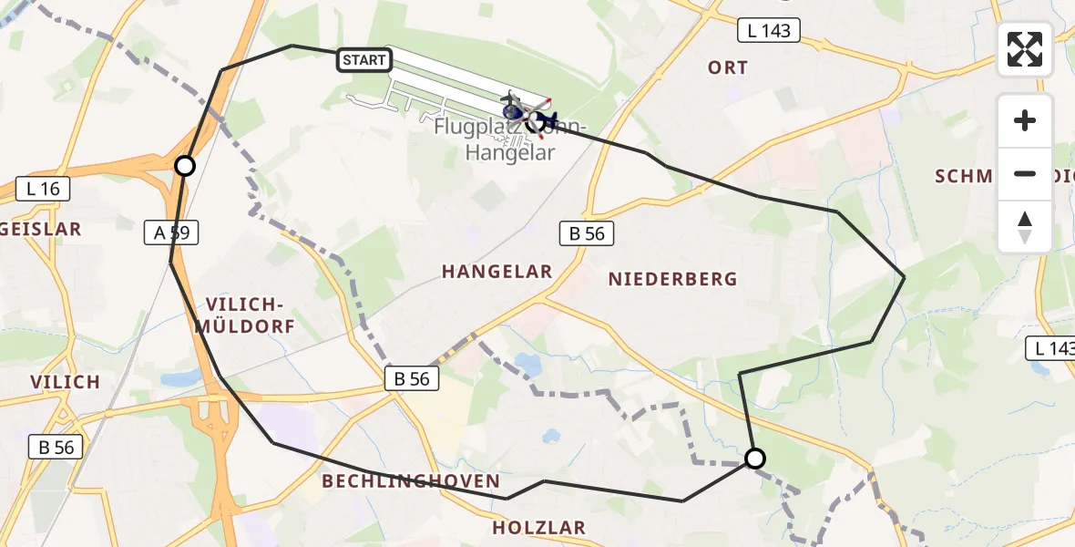 Flugroute Polizeihubschrauber Sankt Augustin - Bonn-Hangelar Flugplatz, 07 Mai 2026, 08:36