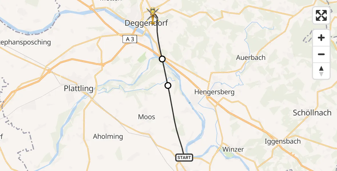 Flugroute Rettungshubschrauber Osterhofen - Deggendorf, 07 Mai 2026, 08:39