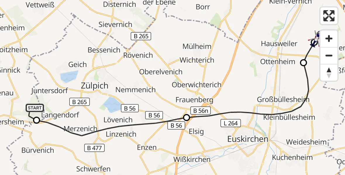 Flugroute Polizeihubschrauber Nideggen - Weilerswist UL, 07 Mai 2026, 08:40