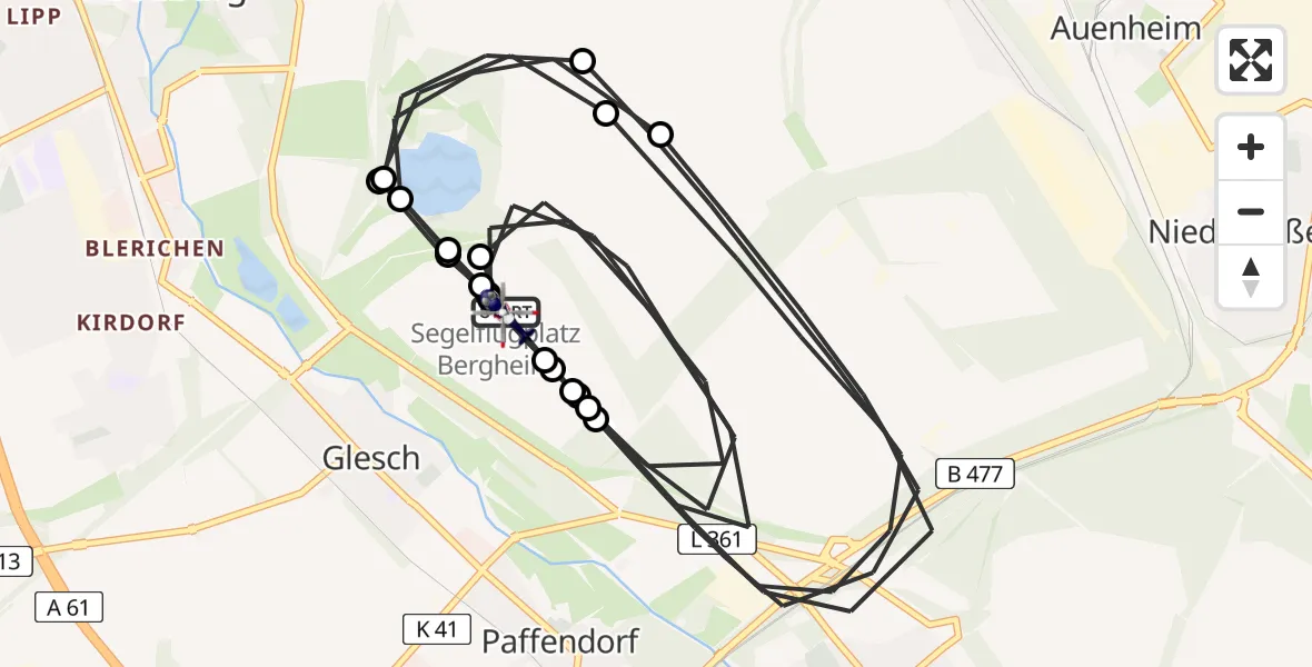 Flugroute Polizeihubschrauber Bergheim Flugplatz - Bergheim Flugplatz, 07 Mai 2026, 08:42