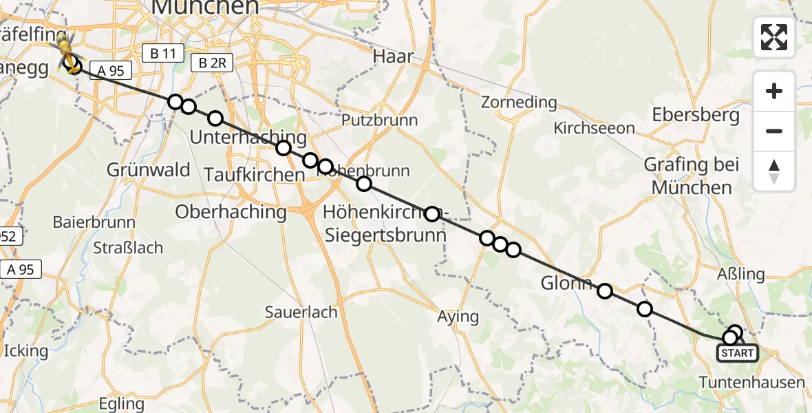 Flugroute Rettungshubschrauber Tuntenhausen - DRF Air Rescue München Hubschrauberlandeplatz, 07 Mai 2026, 08:49