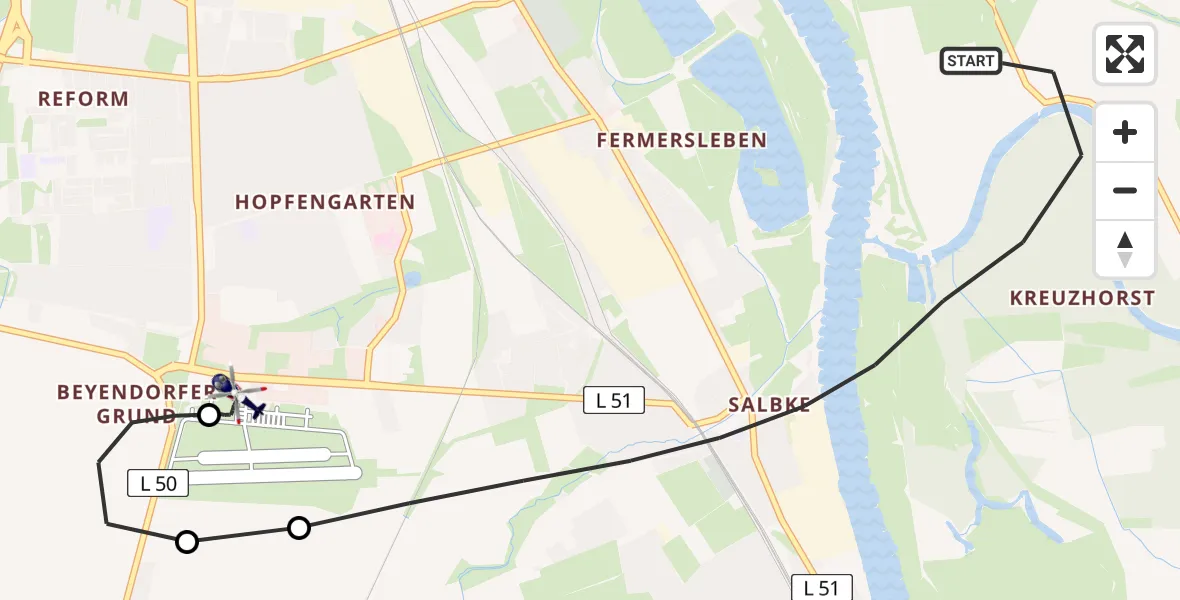 Flugroute Polizeihubschrauber Magdeburg - Magdeburg City Flugplatz, 07 Mai 2026, 09:02