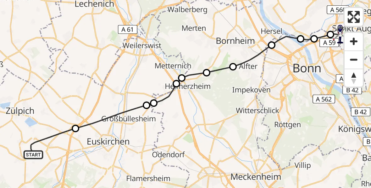 Flugroute Polizeihubschrauber Zülpich - Sankt Augustin, 07 Mai 2026, 09:10