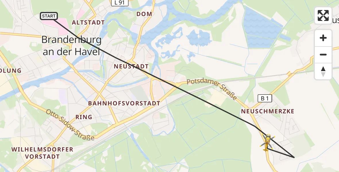 Flugroute Rettungshubschrauber Brandenburg an der Havel - Brandenburg an der Havel, 07 Mai 2026, 09:12