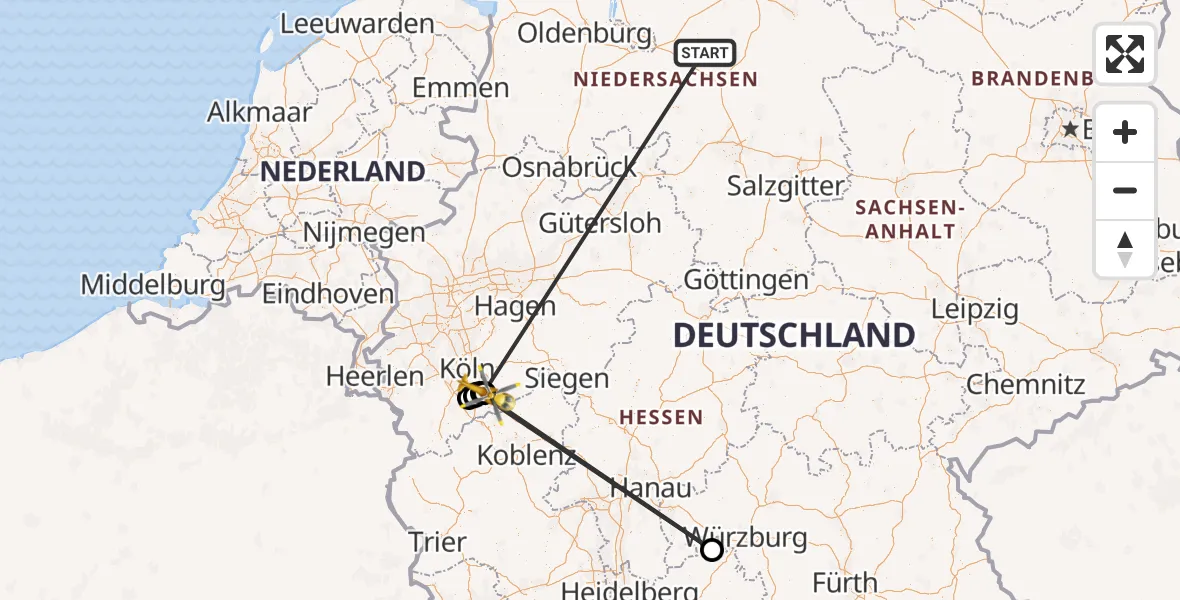 Flugroute Rettungshubschrauber Visselhövede - Bonn-Hangelar Flugplatz, 07 Mai 2026, 09:14