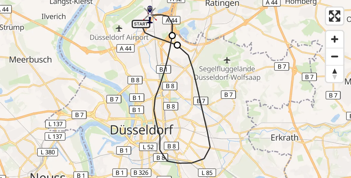 Flugroute Polizeihubschrauber Düsseldorf Flughafen - Düsseldorf Flughafen, 07 Mai 2026, 09:23