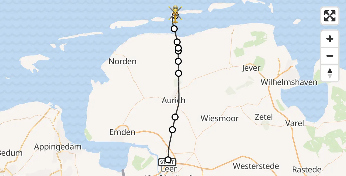 Flugroute Ambulanzhubschrauber Flugplatz Leer-Papenburg - Langeoog Flughafen, 07 Mai 2026, 09:26