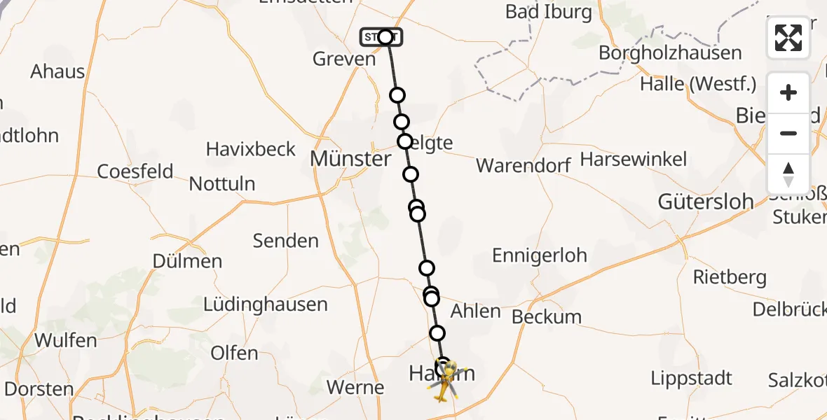 Flugroute Ambulanzhubschrauber Christoph  Westfalen-ADAC - Hamm, 07 Mai 2026, 09:38