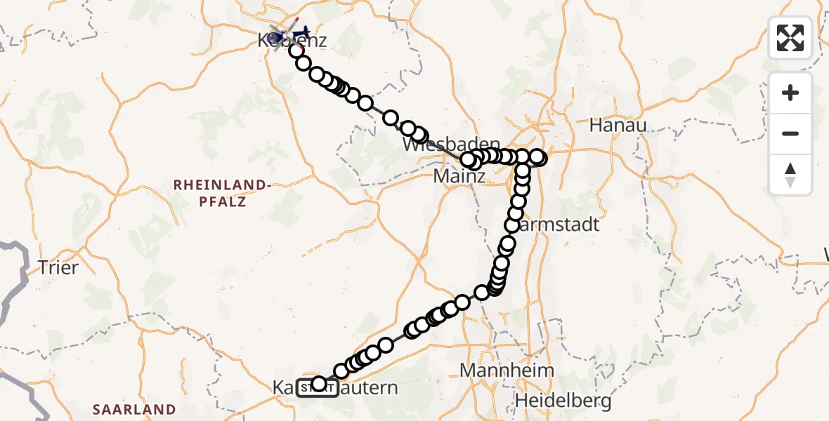 Flugroute Polizeihubschrauber Rodenbach - Koblenz, 07 Mai 2026, 09:41