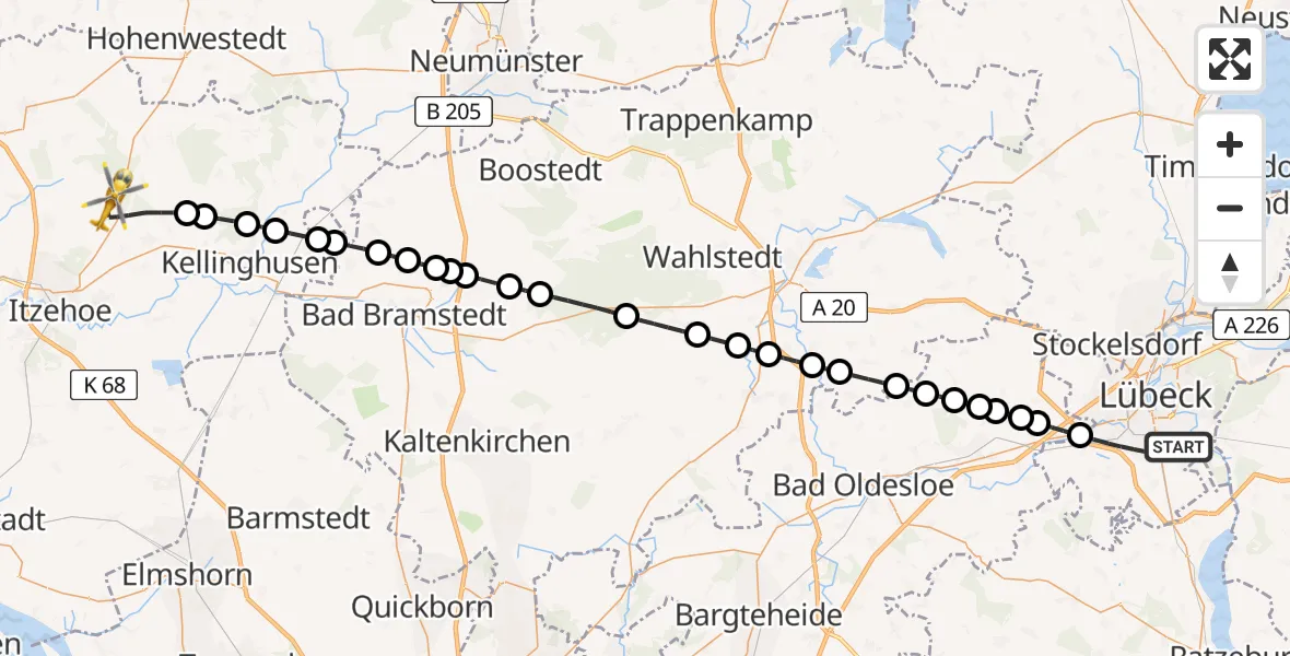 Flugroute Rettungshubschrauber Lübeck - Hohenlockstedt, 07 Mai 2026, 09:43
