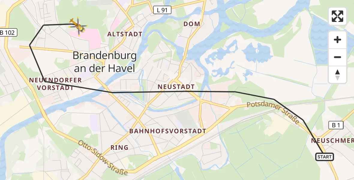 Flugroute Rettungshubschrauber Brandenburg an der Havel - Brandenburg an der Havel, 07 Mai 2026, 09:45