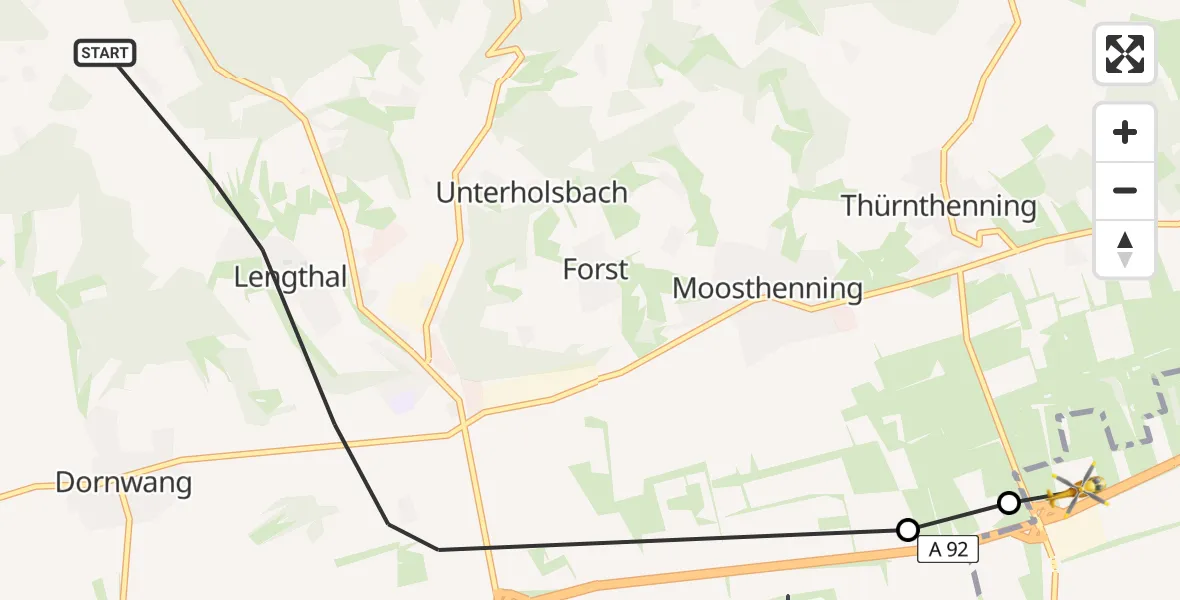 Flugroute Rettungshubschrauber Moosthenning - Gottfrieding, 07 Mai 2026, 09:48