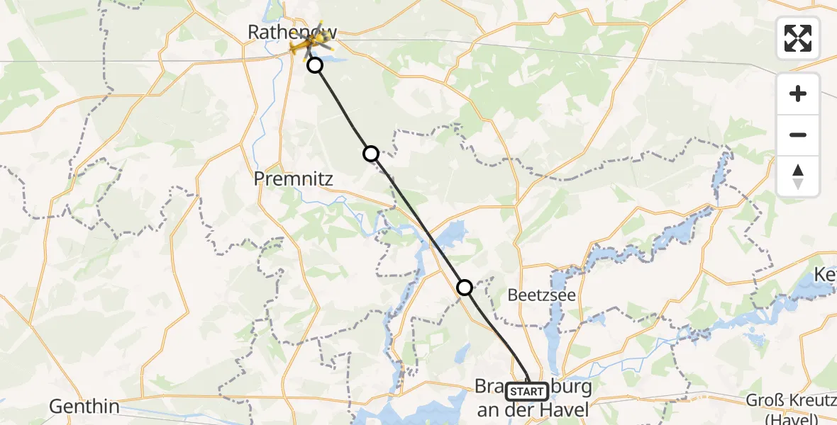 Flugroute Rettungshubschrauber Brandenburg an der Havel - Rathenow, 07 Mai 2026, 10:02