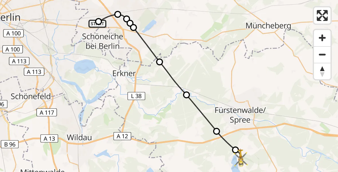 Flugroute Rettungshubschrauber Hoppegarten - Bad Saarow, 07 Mai 2026, 10:03