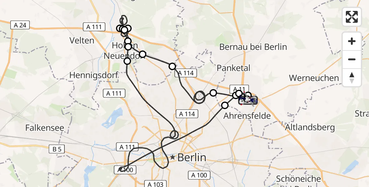 Flugroute Polizeihubschrauber Ahrensfelde Hubschrauberlandeplatz - Ahrensfelde Hubschrauberlandeplatz, 07 Mai 2026, 10:16