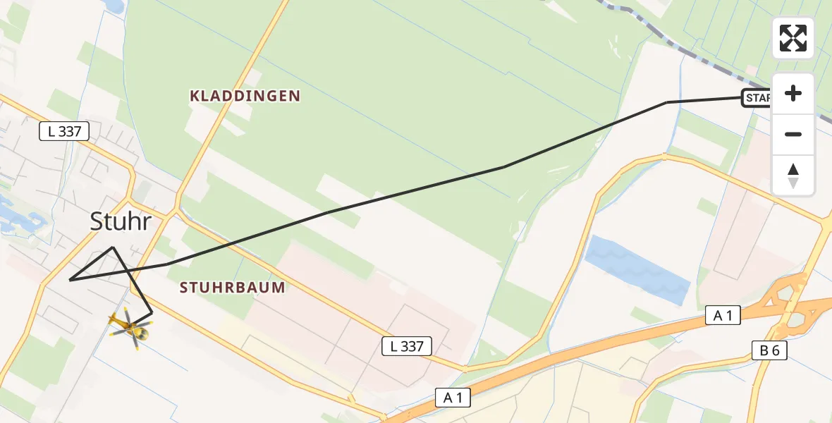 Flugroute Rettungshubschrauber Stuhr - Stuhr, 07 Mai 2026, 10:17