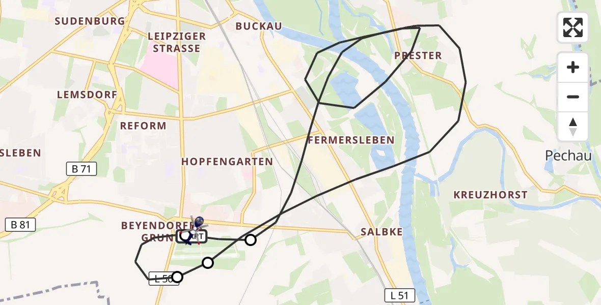 Flugroute Polizeihubschrauber Magdeburg City Flugplatz - Magdeburg City Flugplatz, 07 Mai 2026, 10:19
