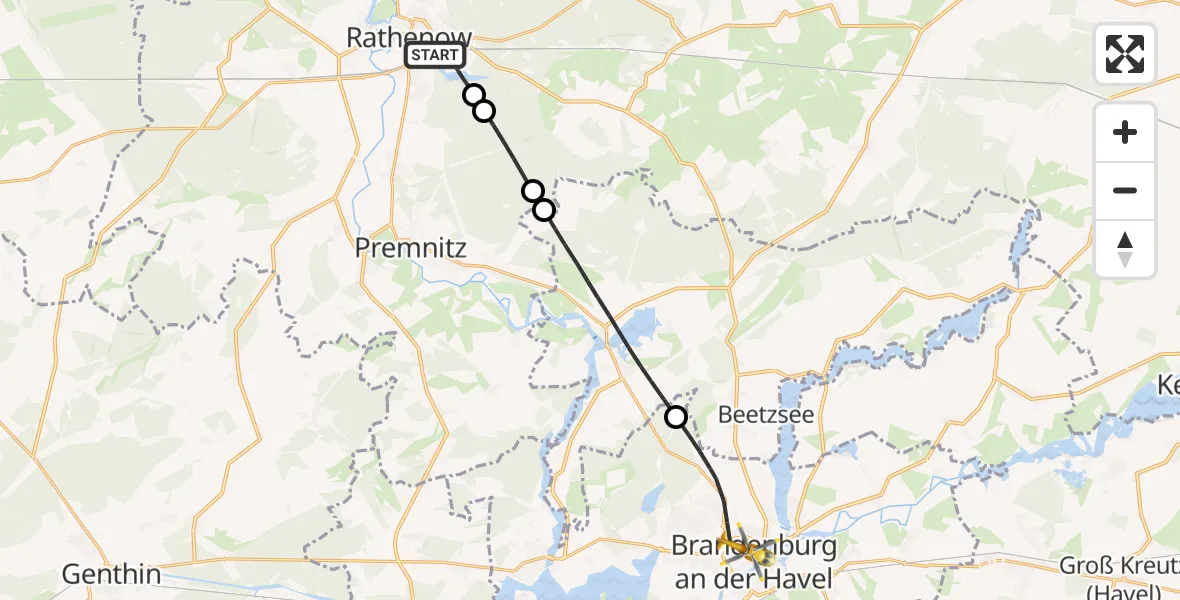 Flugroute Rettungshubschrauber Rathenow - Brandenburg an der Havel, 07 Mai 2026, 10:31