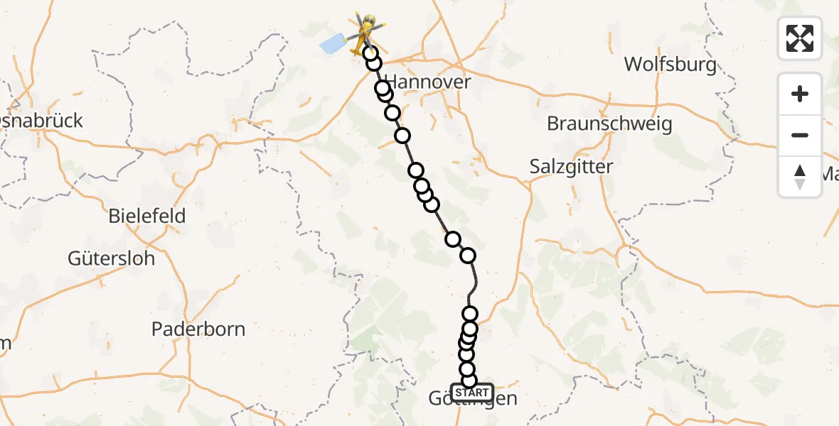Flugroute Rettungshubschrauber Göttingen - Neustadt am Rübenberge, 07 Mai 2026, 10:48