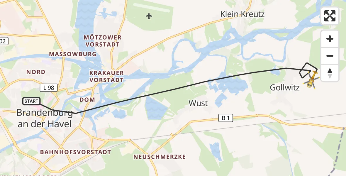 Flugroute Rettungshubschrauber Brandenburg an der Havel - Brandenburg an der Havel, 07 Mai 2026, 10:49