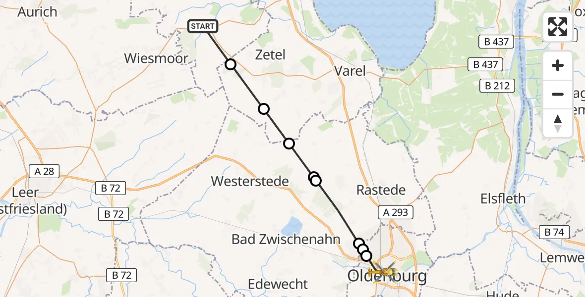 Flugroute Rettungshubschrauber Friedeburg - Oldenburg (Oldb), 07 Mai 2026, 11:04