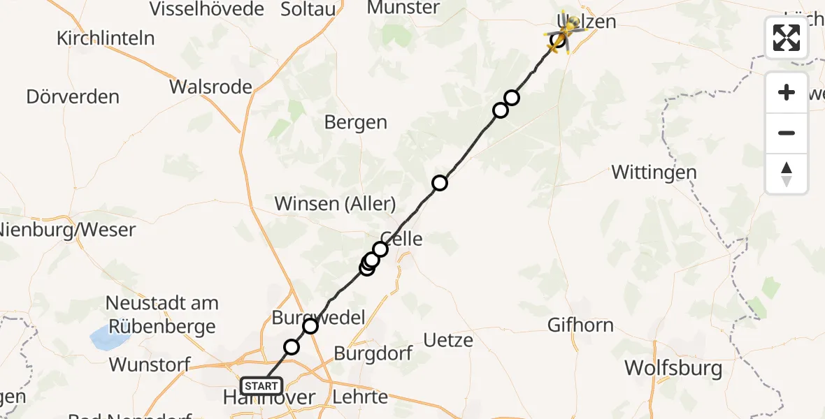 Flugroute Rettungshubschrauber Hannover - Uelzen, 07 Mai 2026, 11:05