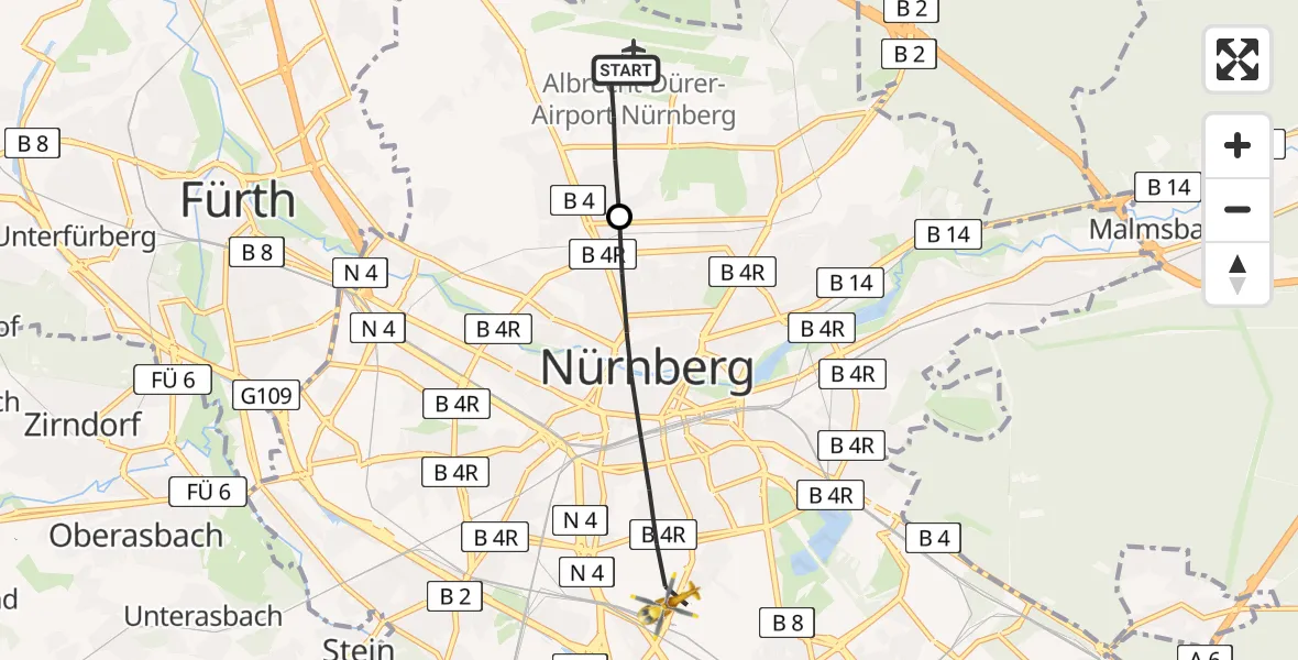 Flugroute Rettungshubschrauber Flughafen Nuremberg - Nürnberg, 07 Mai 2026, 11:11