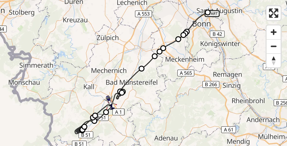 Flugroute Polizeihubschrauber Sankt Augustin - Nettersheim, 07 Mai 2026, 11:14