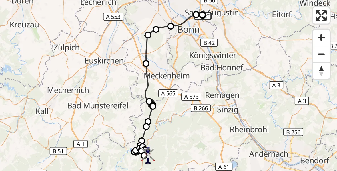 Flugroute Polizeihubschrauber Sankt Augustin - Dümpelfeld, 07 Mai 2026, 11:14