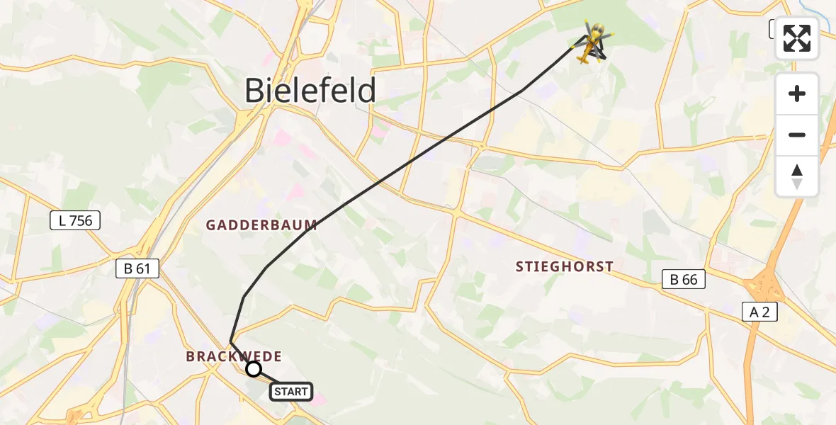Flugroute Rettungshubschrauber Luftrettungszentrum Bielefeld - Bielefeld, 07 Mai 2026, 11:19