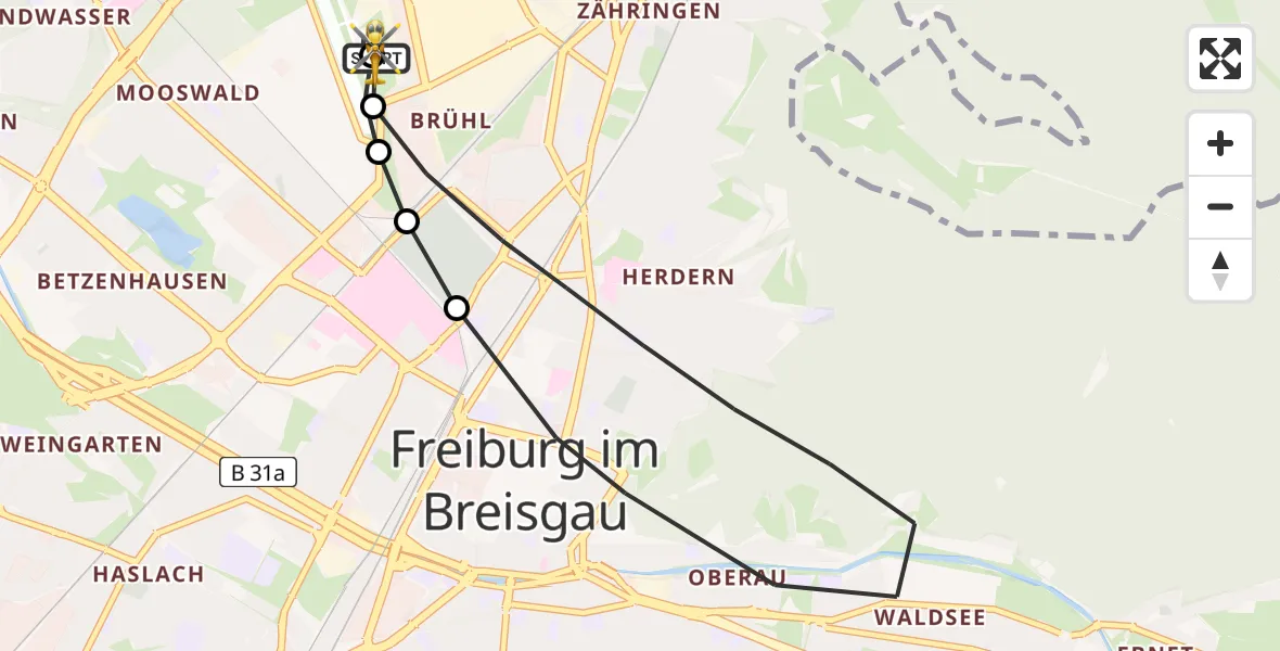 Flugroute Rettungshubschrauber Freiburg im Breisgau Flugplatz - Freiburg im Breisgau Flugplatz, 07 Mai 2026, 11:22